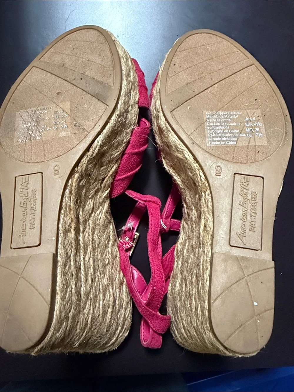 American Eagle Outfitters Hot Pink Suede T-Strap Wedge Sandals
